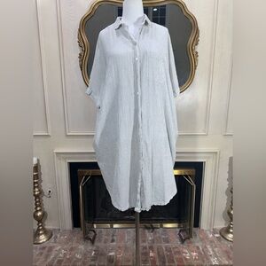 Grade & Gather Striped Shirt Dress M/L Blue White Coastal Grandma Lagenlook